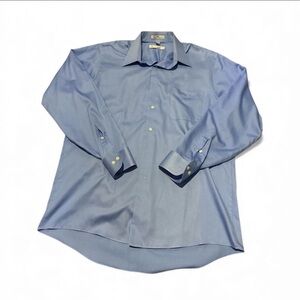 Geoffrey Beene Mens Blue Sateen Dress Shirt Wrinkle Free LS Button Up 16 34/35